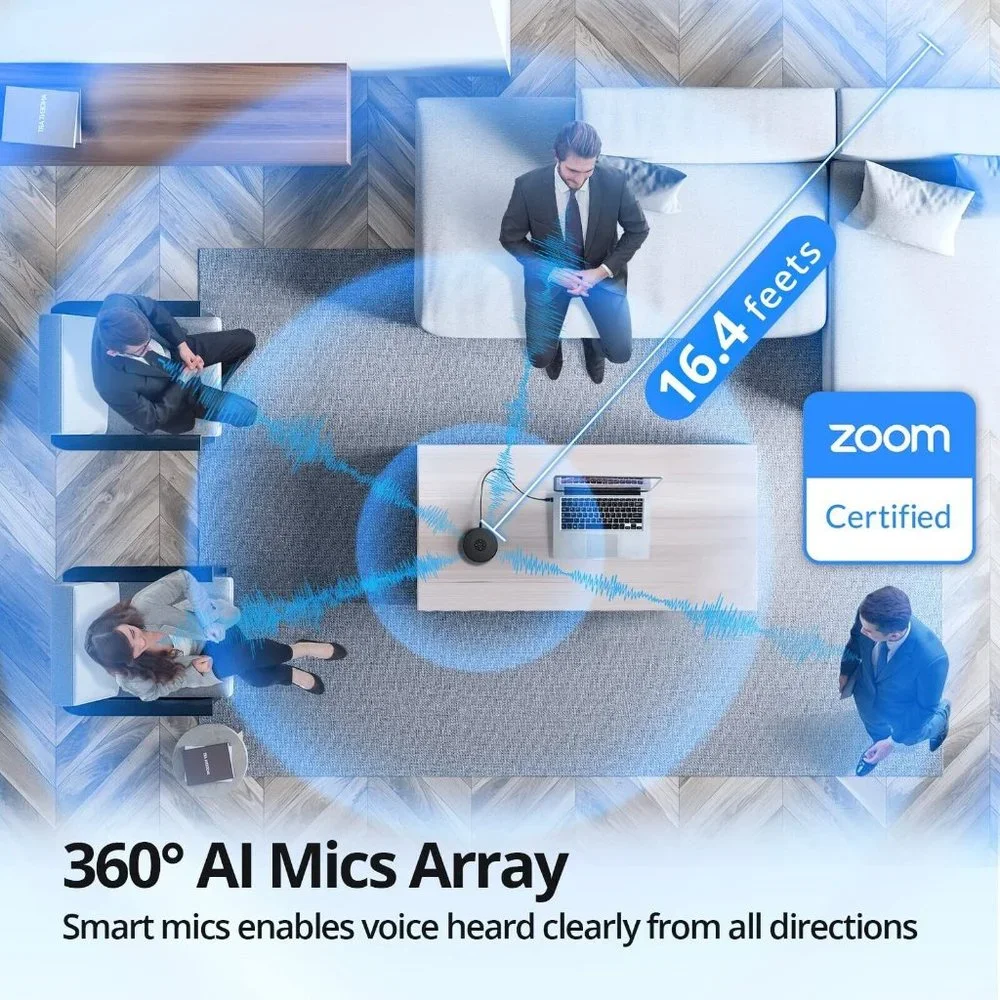 EMEET USB Speakerphone, M1A Zoom Certified AI Mics 360°Voice Pickup USB NOB